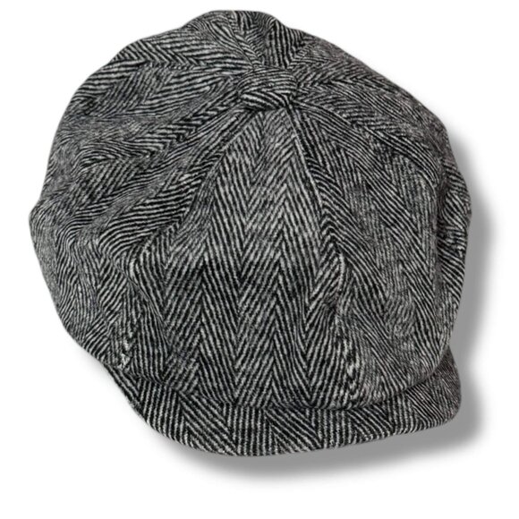Gray Black Herringbone Chunky Tweed Newsboy Flat Cap NEW - Picture 1 of 5
